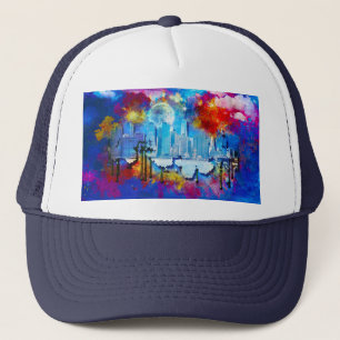 Gorra De Camionero SlipperyJoe NYC luna de grafiti rodeada de agitaci