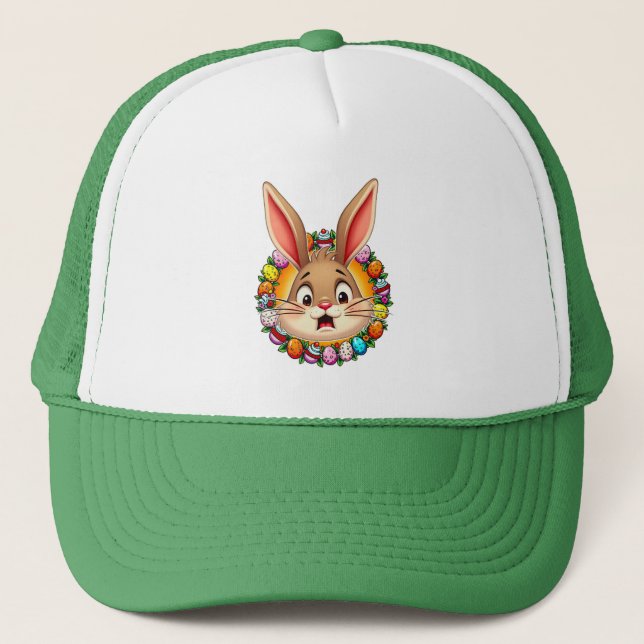 Gorra De Camionero Smiling Easter Bunny – Floral Frame boné (Anverso)