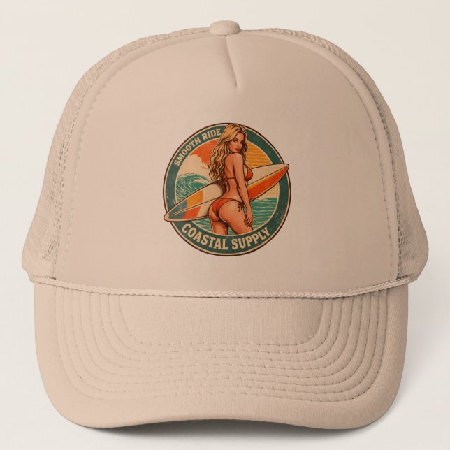 Gorra De Camionero Smooth Ride Coastal Supply | Surf Pin-up Graphic (Anverso)