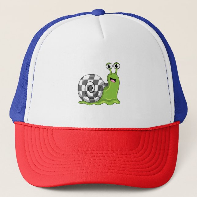 Gorra De Camionero Snail en ajedrez con tablero de ajedrez (Anverso)