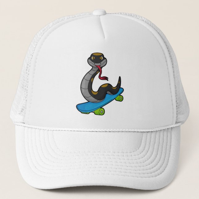 Gorra De Camionero Snake como patinador con patineta (Anverso)