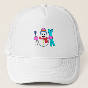 Gorra De Camionero Snowman como esquiador con esquí