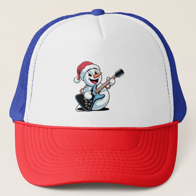 Gorra De Camionero Snowman interpretando Santa Navidades de guitarra  (Anverso)