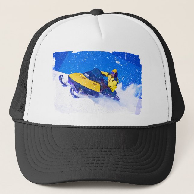 Gorra De Camionero Snowmobile amarillo en ventisca (Anverso)