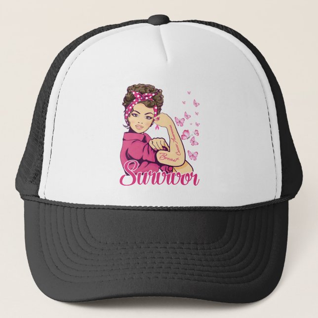 Gorra De Camionero Sobreviviente Rosie Riveter Conciencia sobre el cá (Anverso)