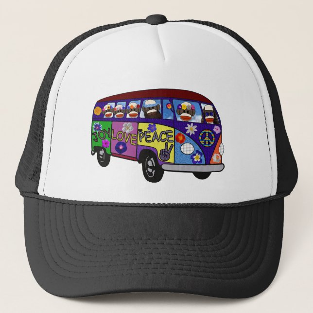 Gorra De Camionero Sock Monkey Peace Bus  (Anverso)