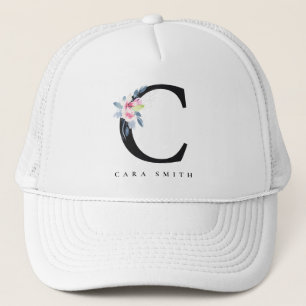 GORRA DE CAMIONERO SOFT BLUSH BLUE FLORAL ALPHABETS NAME LETTER C
