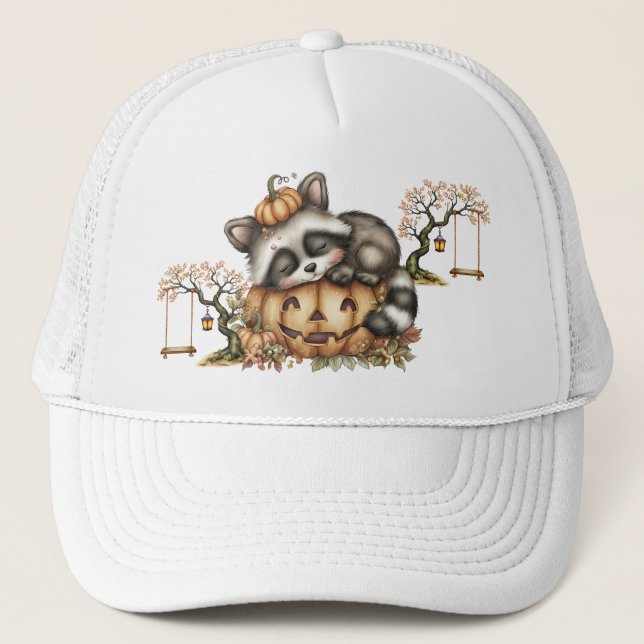 Gorra De Camionero Solo pasando el rato, Mapache Soñoliento (Anverso)