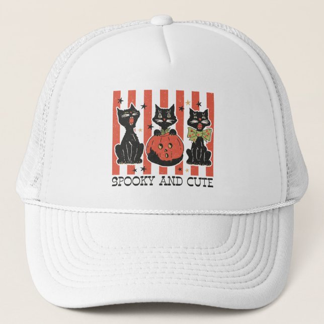 Gorra De Camionero Sombrío y lindo - Gato negro y calabaza (Anverso)