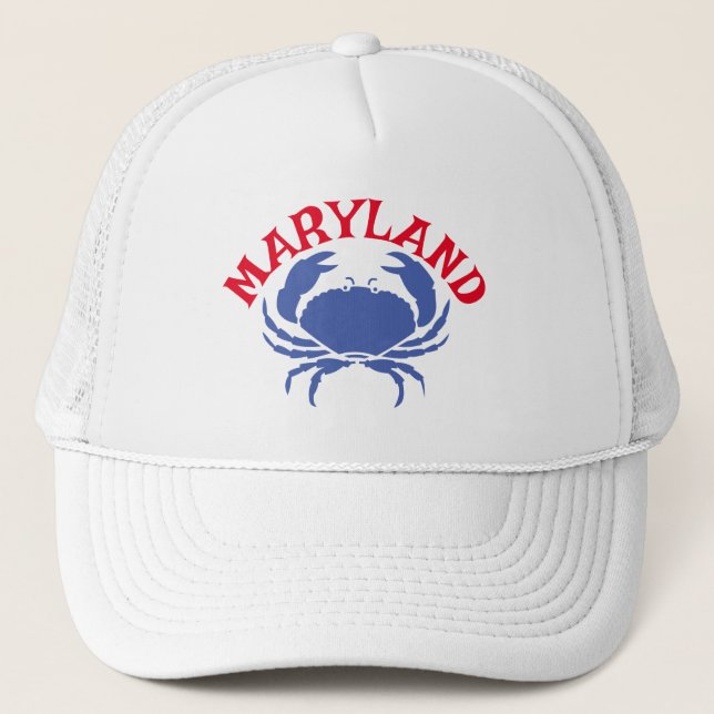 Gorra De Camionero Souvenir Maryland Blue Crab Viaje Rojo Azul Blanco (Anverso)