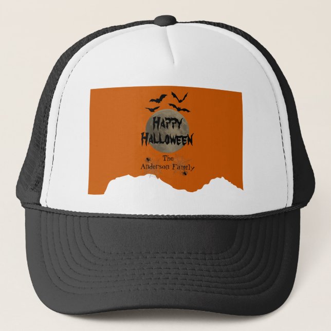 Gorra De Camionero Spider Web Bats Moon Spooky Halloween moderno (Anverso)