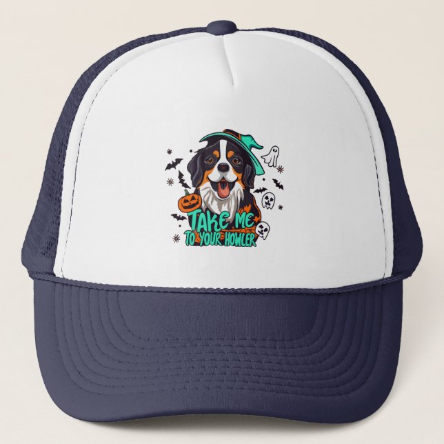 Gorra De Camionero Spooky Bernese Halloween: Llévame a tu Howler (Anverso)