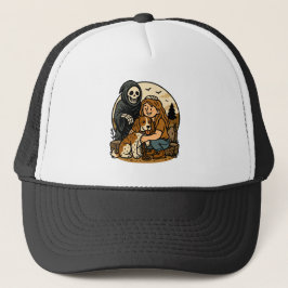 Gorra De Camionero Spooky Grim Reaper with Girl and Dog Skeleton Art