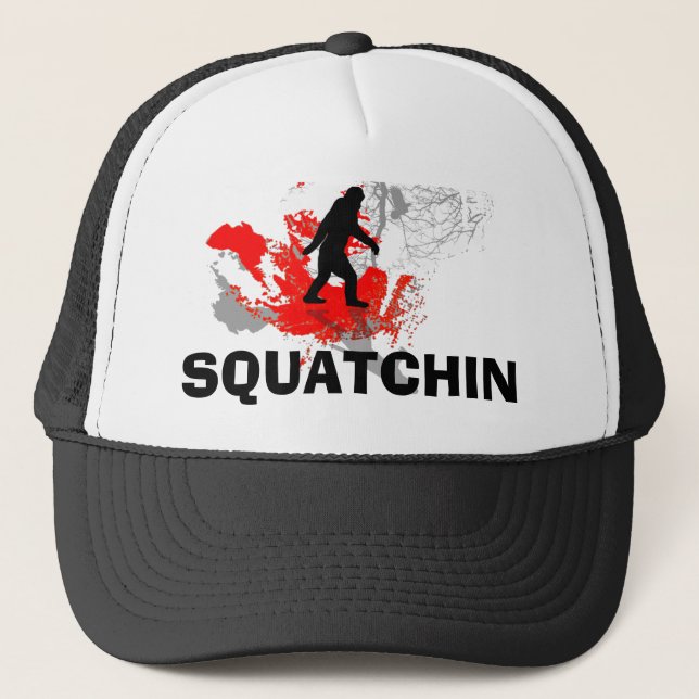 Gorra De Camionero Squatchin con Bigfoot negro (Anverso)