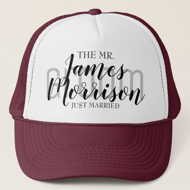 Gorra De Camionero Sr. Nuevo Maroon Elegant Wedding Baseball Hat (Anverso)