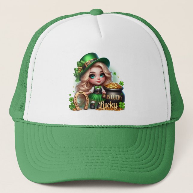 Gorra De Camionero Sra. Lucky St Patrick's Day Leprechaun (Anverso)
