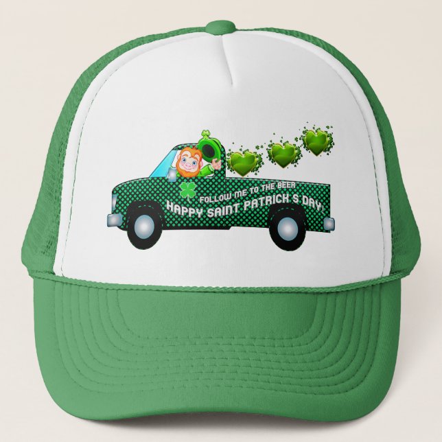 Gorra De Camionero St Patricks Day Leprechaun Funny Beer (Anverso)