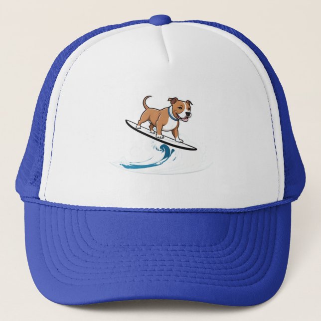 Gorra De Camionero Staffordshire Bull Terrier Surfing The Waves, (Anverso)