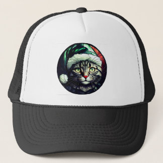 Gorra De Camionero Stained-Glass Christmas Grey Tabby In Green Hat