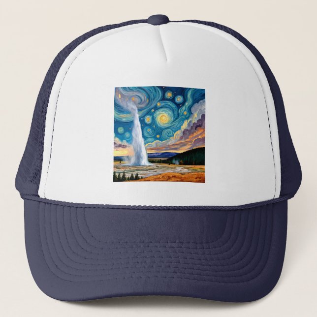 Gorra De Camionero Starry Night Old Faithful Yellowstone Park (Anverso)
