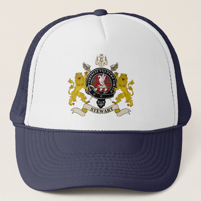 Gorra De Camionero Stewart Clan Badge Tartán & Swords (Anverso)