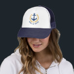 Gorra De Camionero Su nombre de barco Anchor Estrella de Laurel de Es<br><div class="desc">Un sombrero camionero personalizado con el nombre de tu barco,  el nombre de la familia u otro texto deseado. Con un ancla náutica diseñado por un personalizado,  hojas de laurel de estilo dorado y emblema de estrellas. Hace un gran regalo para cualquier ocasión.</div>