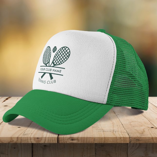Gorra De Camionero Su nombre de club Iconos de tenis Verde (Your Club Name Tennis Icons Green Trucker Hat)