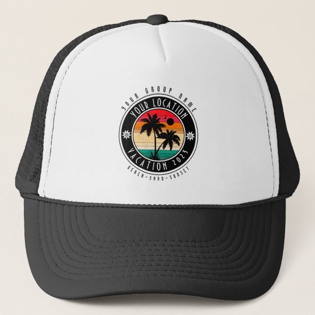Gorra De Camionero Su ubicación Personalizado de vacaciones nombre de (Anverso)