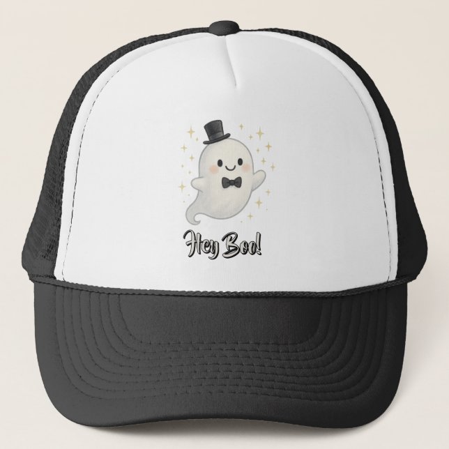 Gorra De Camionero Suave personalizado Hey Boo Fantasma Halloween (Anverso)