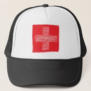 Gorra De Camionero Suiza Bandera Word Cloud Vintage