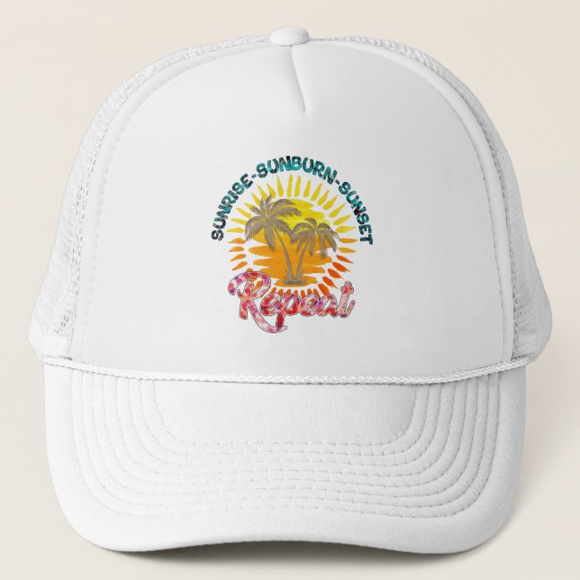 Gorra De Camionero Sunrise-Sunburn-Sunset-Repetir | Vacaciones de ver (Anverso)