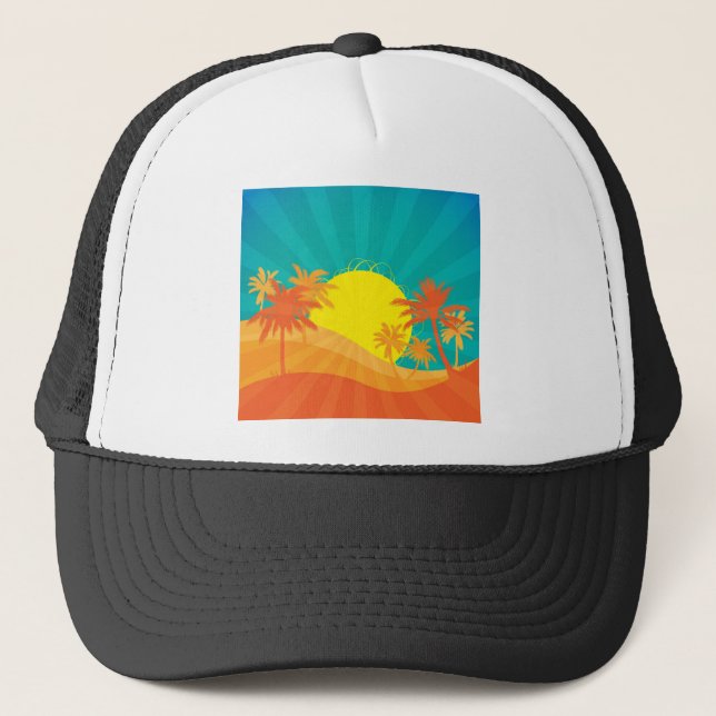 Gorra De Camionero Sunset Beach diseño de surf tropical retro (Anverso)