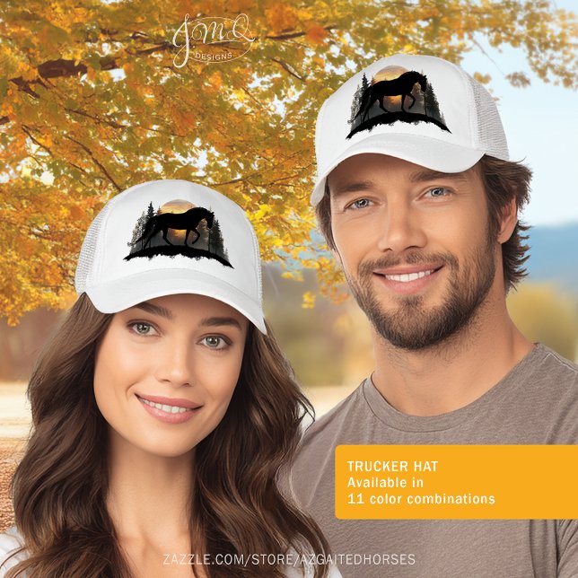 Gorra De Camionero Sunset Horse Silhouette Rústico Estilo Ecuestre (Sunset Horse Silhouette Rustic Equestrian Style Trucker Hat)