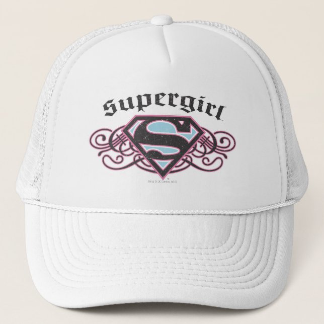 Gorra De Camionero Supergirl Pin Strips Black and Pink (Anverso)