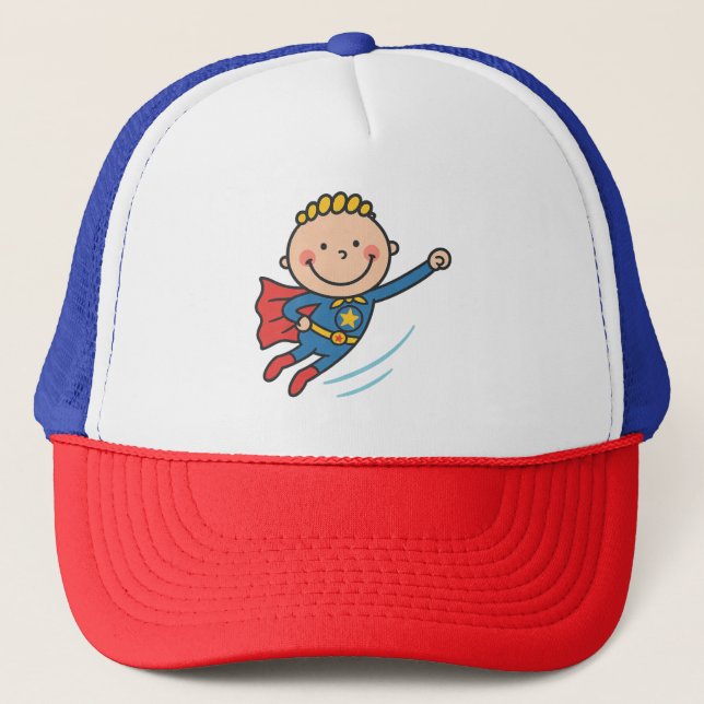 Gorra De Camionero Superhéroe personalizado niño volando camiseta par (Anverso)