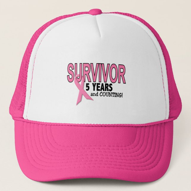 Gorra De Camionero SUPERVIVIENTE del CÁNCER de PECHO 5 años y cuentas (Anverso)