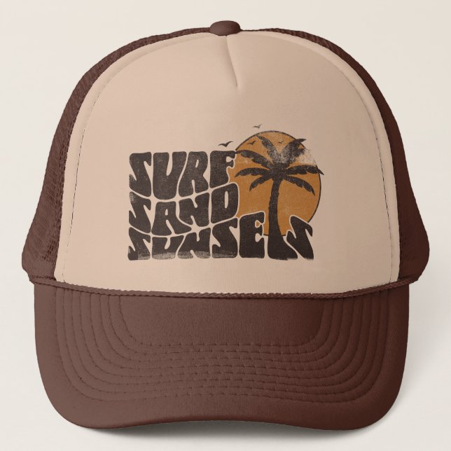 Gorra De Camionero Surf Sand Sunsets Beach Life Palm Tree (Anverso)