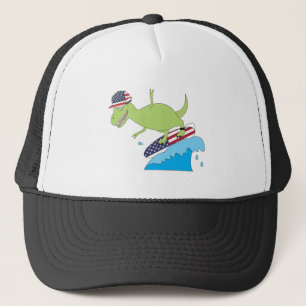 Gorra De Camionero Surfing de la Bandera Americana de Dinosaurios