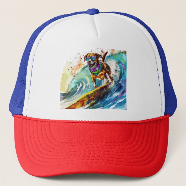 Gorra De Camionero Surfing Dog - Summer Fun Beach Pup Ilustracion (Anverso)