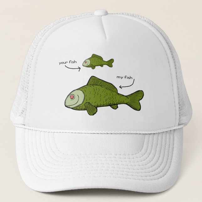 Gorra De Camionero Sus pescados. Mis pescados. ¡Materias del tamaño?! (Anverso)