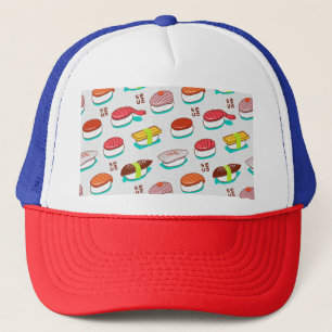 Gorra De Camionero Sushi de nigiri de época, patrón de doodle