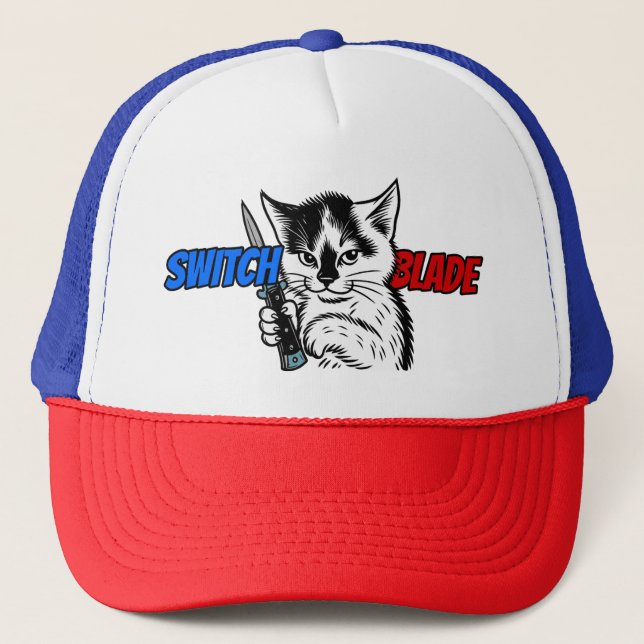 Gorra de camionero Switchblade Cat por Phil Elmore (Anverso)