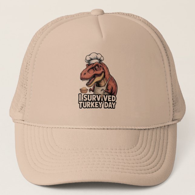 Gorra De Camionero T-Rex I Survived Turkey Day Chef  (Anverso)