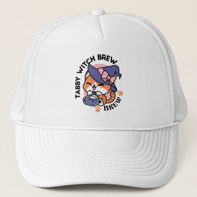 Gorra De Camionero Tabby Witch Brew – Cute Halloween Cat Design (Anverso)