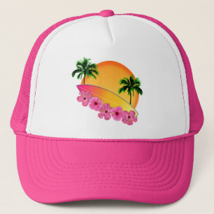 Gorra De Camionero Tablas de surf y flores de hibisco