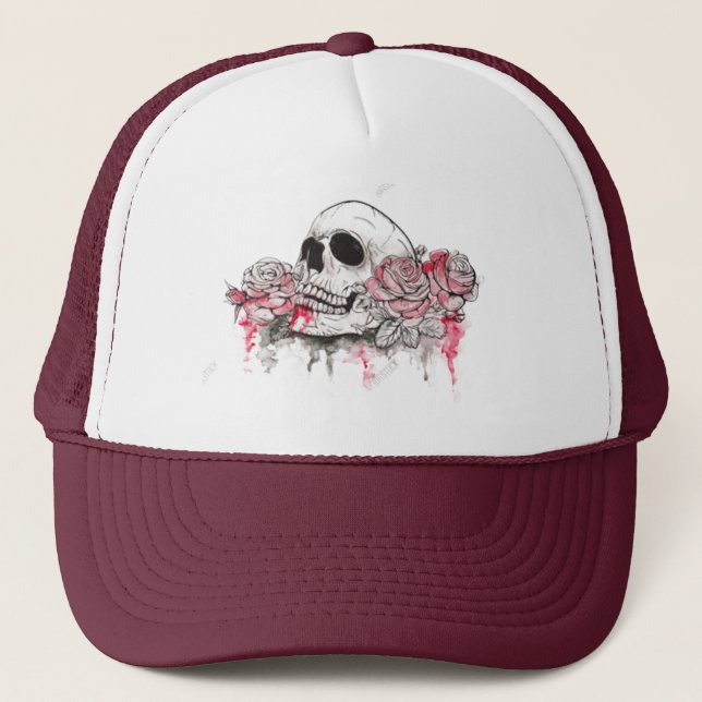 Gorra De Camionero Tapa Eternal Edge: Calavera y Rosas (Anverso)