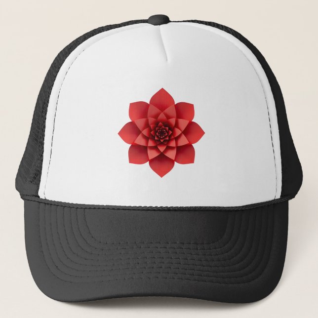 Gorra De Camionero Tapa geométrica de flor roja (Anverso)