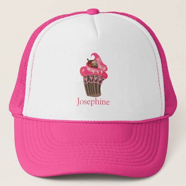 Gorra De Camionero Tapa personalizada de torta rosa blanca (Anverso)