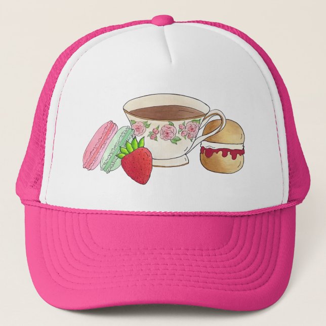Gorra De Camionero Tarde Fiesta de té Macarons Teacup Cream Scone (Anverso)