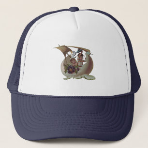 Gorra De Camionero Tarjeta antigua de Pascua Niños Huevo Navegando